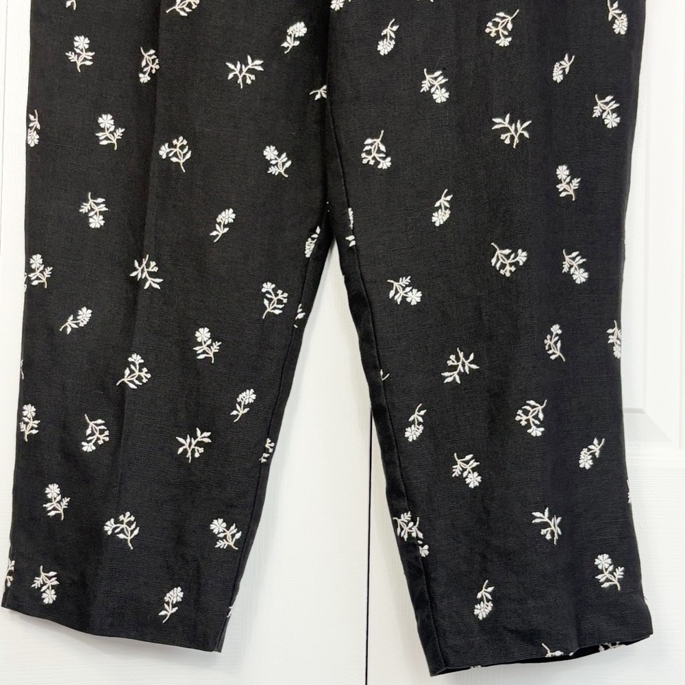 Vintage Talbots Black Floral Embroidered Linen High-Rise Crop Pants 12 - Picture 7 of 16